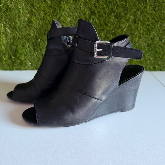 Lauren Ralph Lauren Leather Peep Toe Ankle Strap Wedge Bootie Abelle - Picture 3 of 10